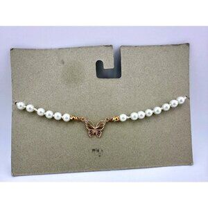 Pearl Beaded Necklace  Butterfly Accent & Adjustable Chain By Urban Outfitters